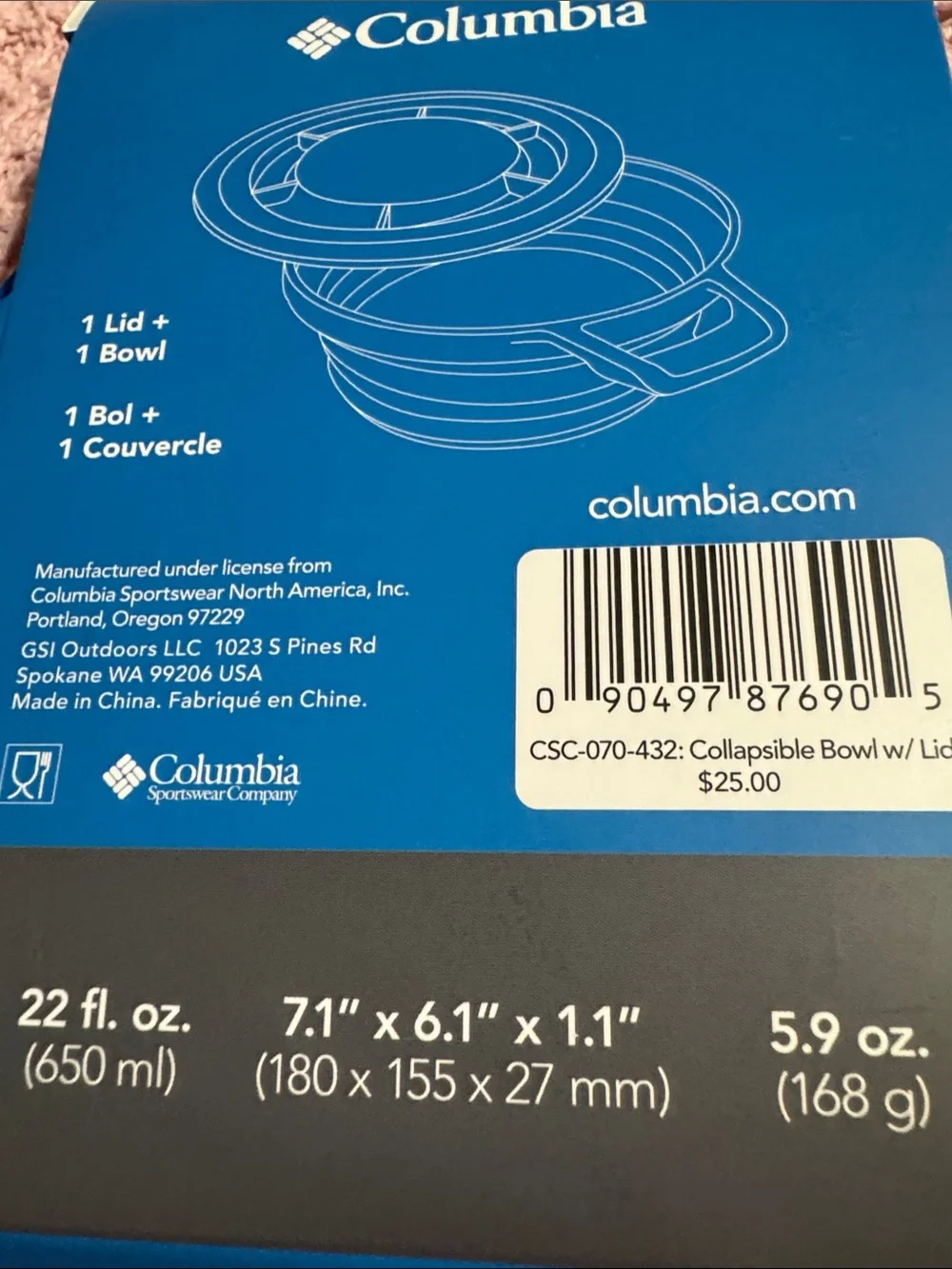 Columbia Blue and Black Collapsible Silicone Bowl with Lid